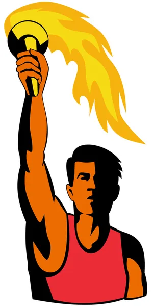 Sportovec s hořící pochodní — Stock fotografie