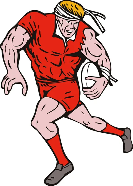 Jugador de rugby corriendo con la pelota — Foto de Stock