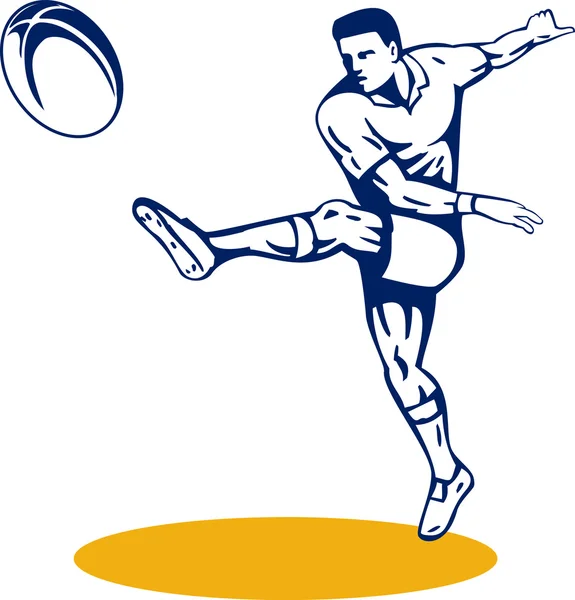 Jogador de rugby com bola chutando bola — Fotografia de Stock