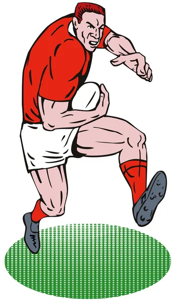 Rugby player działa z piłką — Zdjęcie stockowe