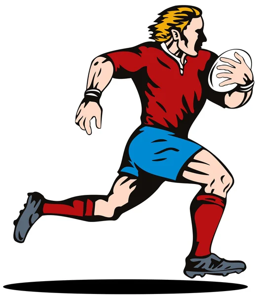 Giocatore di rugby che corre con la palla — Foto Stock