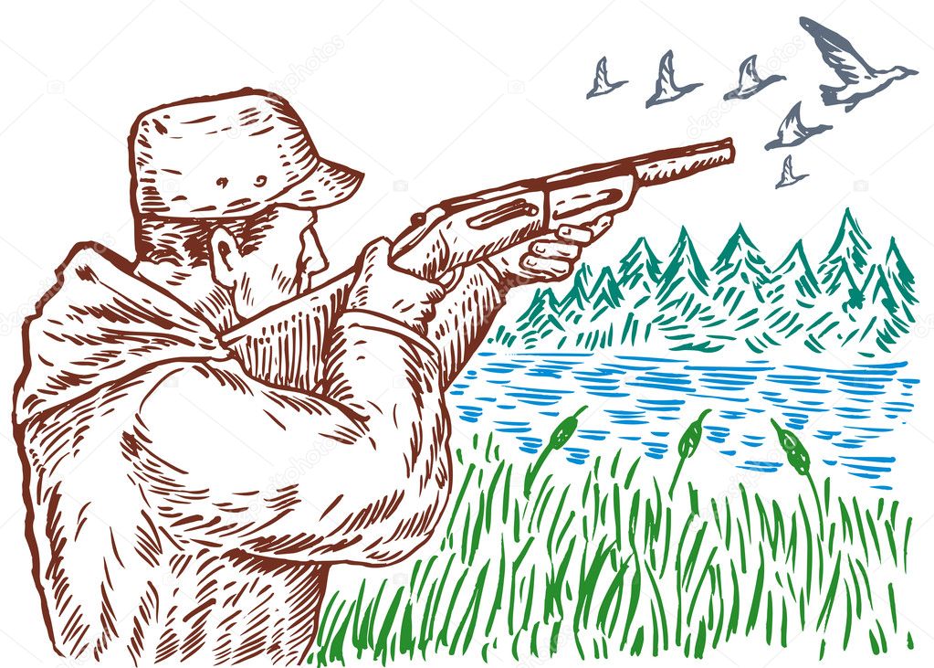 Hunter aiming shotgun rifle