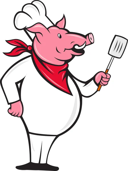 Chef cerdo salvaje cerdo con espátula de dibujos animados — Foto de Stock