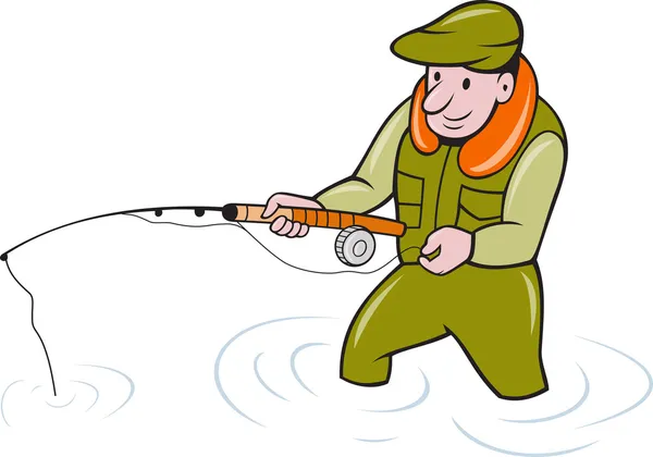 Mosca pescador com pesca Rod — Fotografia de Stock