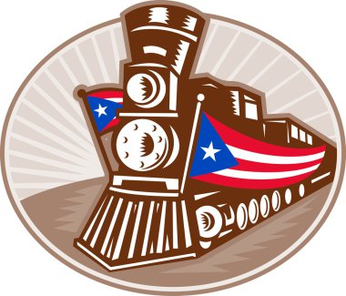 Steam Train Locomotive With American Flag clipart