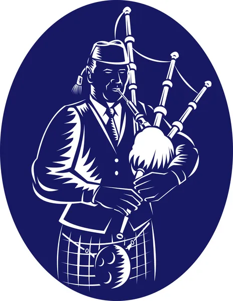 Bagpiper Jogando escocês Great Highland Bagpipe — Vetor de Stock
