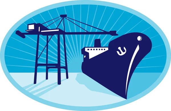 Container Boom guindaste carregamento barco — Vetor de Stock