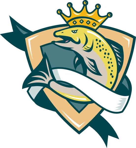Král losos ryby skákání štít — Stockový vektor