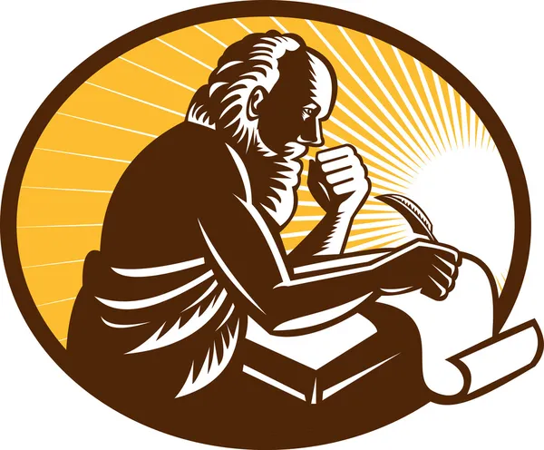 Άγιος Ιερώνυμος γράφοντας ρετρό ξυλογραφία κύλισης — Διανυσματικό Αρχείο