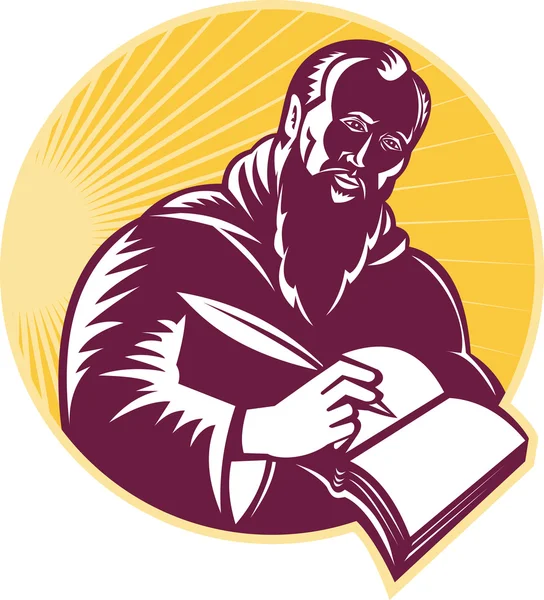 Saint Jerome Escrita Scroll Retro Woodcut — Vetor de Stock