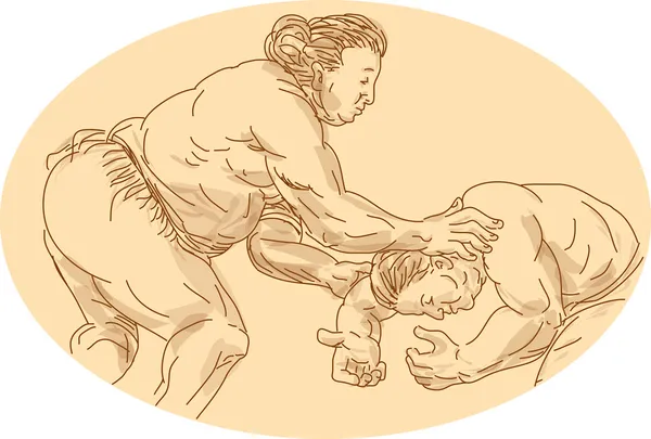 Esboço japonês do lutador de sumo — Vetor de Stock