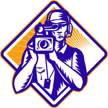 Film Crew Cameraman Holding Camera Retro clipart