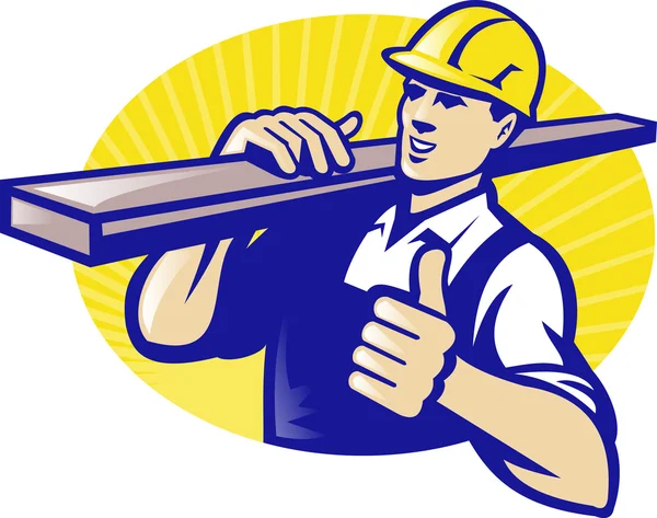 Carpinteiro construtor trabalhador polegares para cima — Vetor de Stock