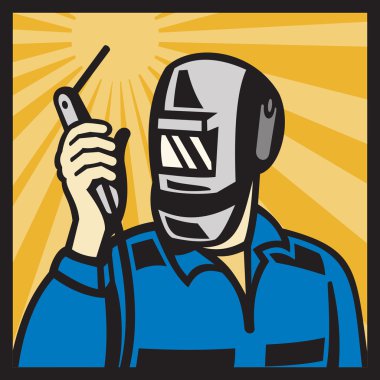 Welder With Welding Torch Visor Retro clipart