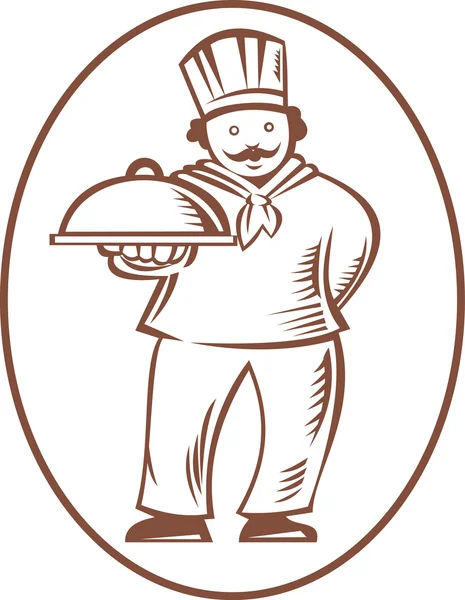 Kuchař kuchař baker drží misku talíř — Stockový vektor