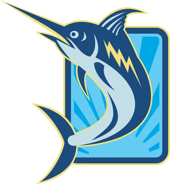 Marlin azul saltando retro — Vector de stock
