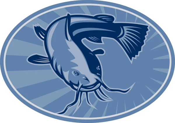 Bullhead Catfish Retro Woodcut — Stock Vector