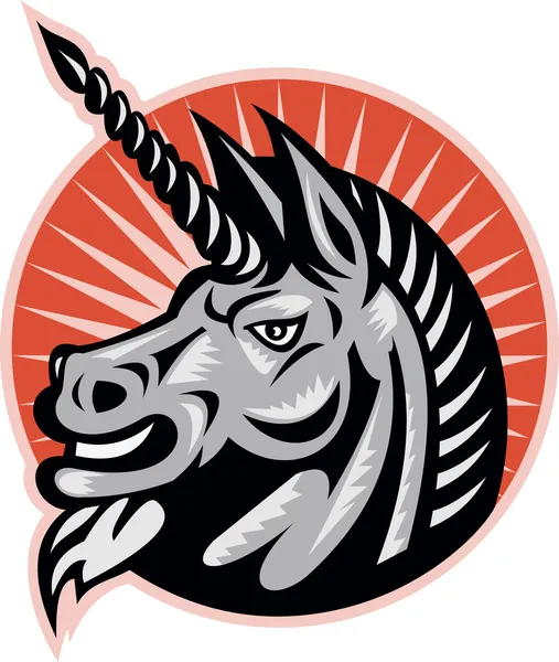 Kızgın unicorn baş retro gravür — Stok Vektör
