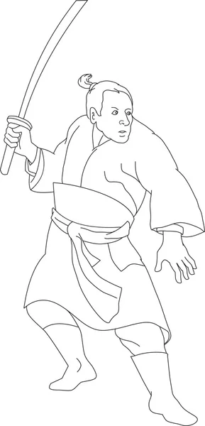 Samurai Warrior With Katana Sword — Stock Vector