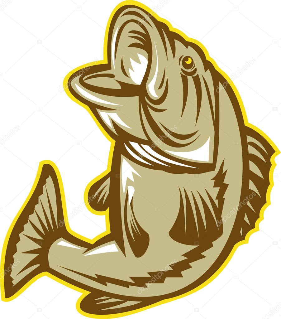 Largemouth Bass Fish Jumping Retro
