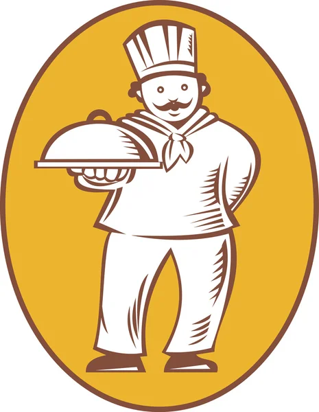 Cocinero panadero con plato — Archivo Imágenes Vectoriales
