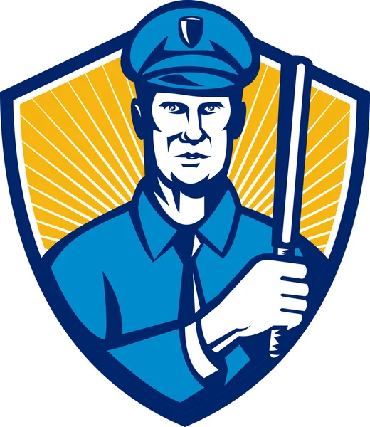 Офіцер поліції поліцейський кийок щит ретро — стоковий вектор