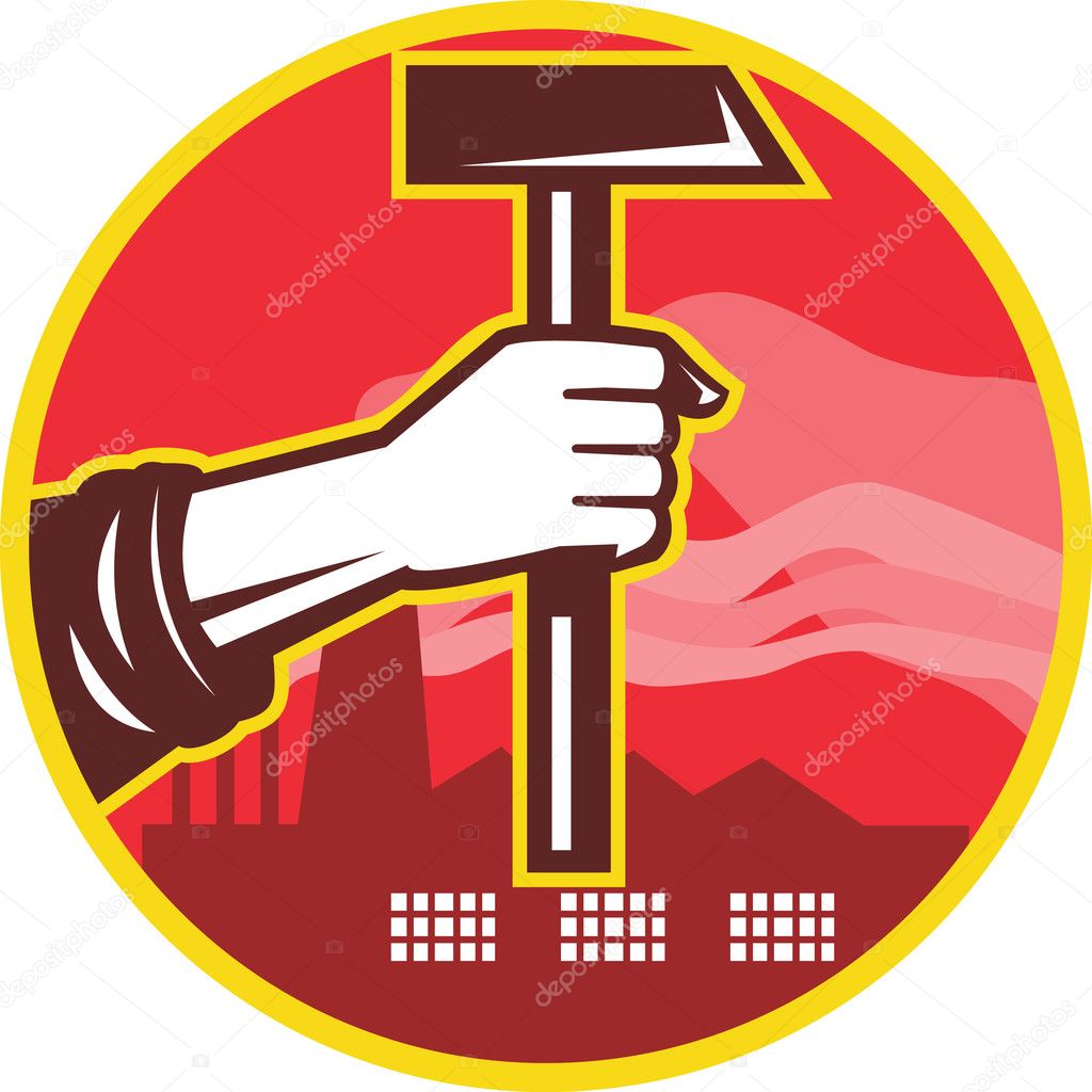 Hand Holding Hammer Factory Retro