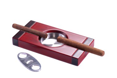 Two Cigars, Ashtray and Cutter clipart