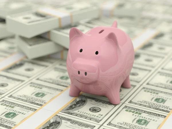 Piggy bank with cash — Stock Photo, Image