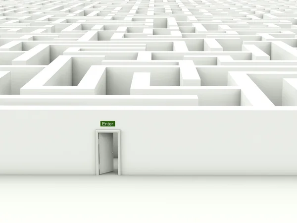 Labirinto branco com porta de entrada — Fotografia de Stock
