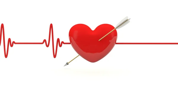 Coração com batimento cardíaco e flecha — Fotografia de Stock