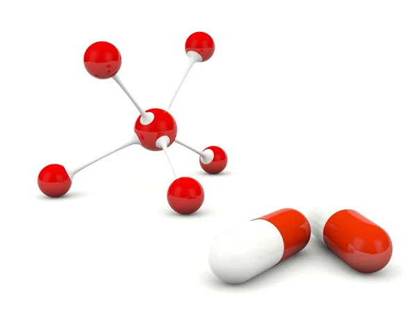 Молекула с таблетками, изолированными на белом — стоковое фото