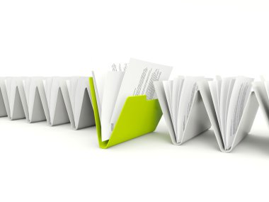 Row of folders with different green one clipart