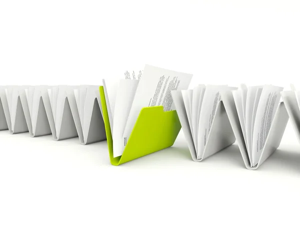 Row of folders with different green one — Stock Photo, Image