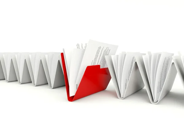 Row of folders with different red one — Stock Photo, Image