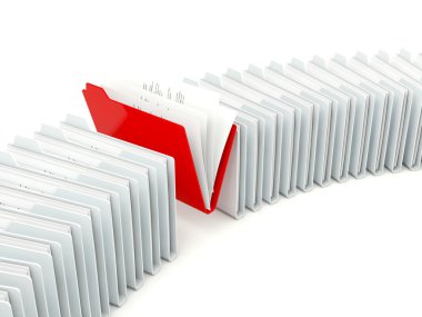 Row of folders with different red one clipart