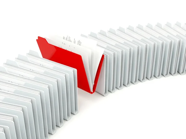Row of folders with different red one — Stock Photo, Image