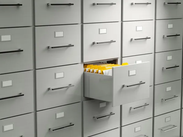 Gabinete de arquivo com gaveta aberta — Fotografia de Stock