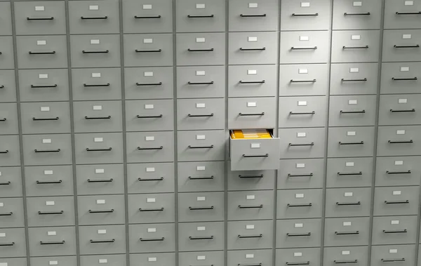 Архивный шкаф с открытым ящиком — стоковое фото