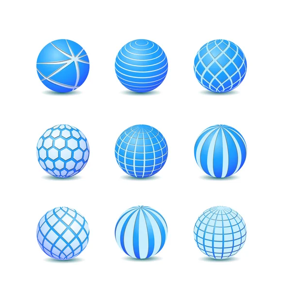 青のストライプを抽象的な円形のボールのアイコンのセット — ストックベクタ