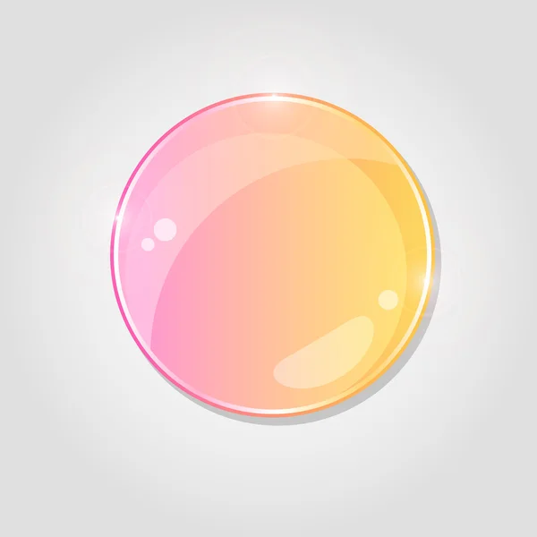 Yellow Pink Round Shiny Glass Drop on Grey Background — Stock Vector