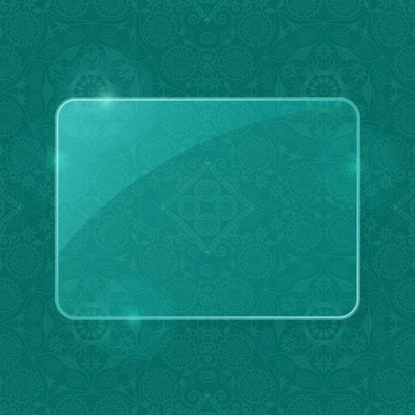 Feuille verte de cadre en verre sur motif géométrique — Image vectorielle