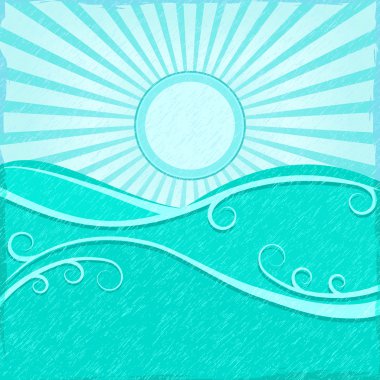 Background with Sea Wave sand Blue Sun clipart