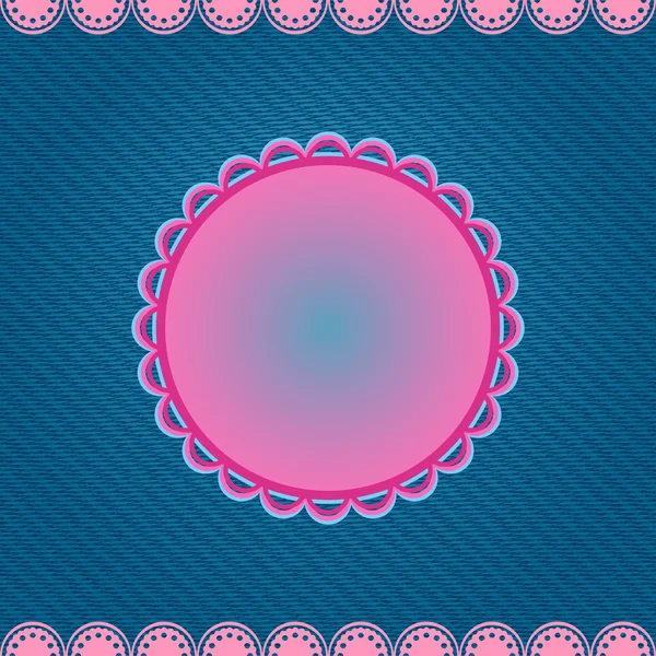 デニムの青い背景にピンクの円形ラベル — ストックベクタ
