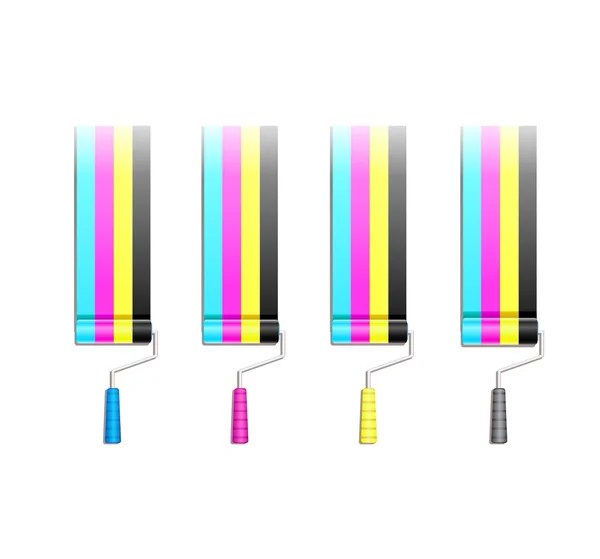Rouleau de peinture en couleurs CMJN — Image vectorielle