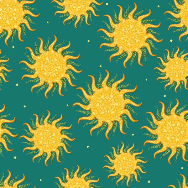 Бесшовная текстура с жёлтыми солнцами — стоковый вектор