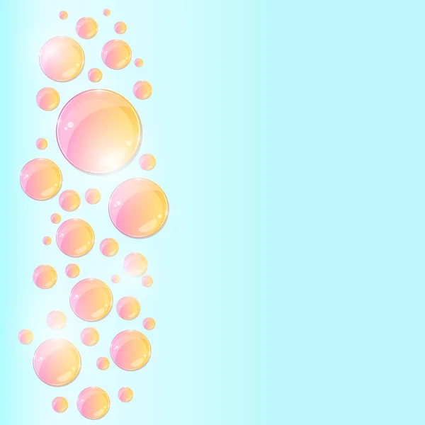 Розовые круглые блестящие пузыри на голубом фоне — стоковый вектор