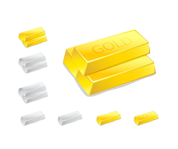 Symbole für Goldbarren und Silberbarren — Stockvektor