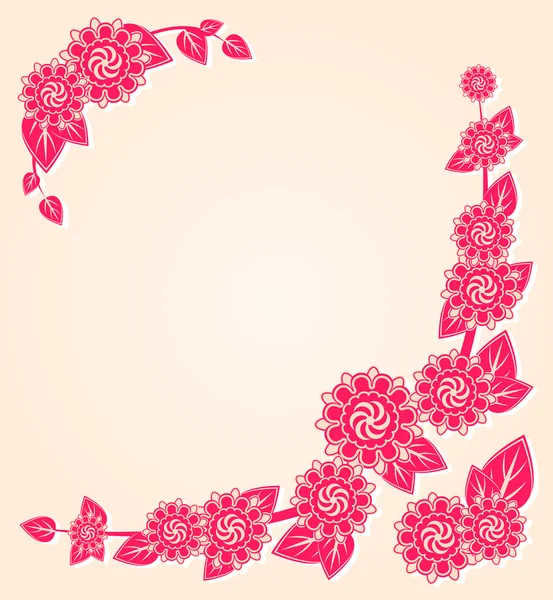 Flores cor de rosa no canto do cartão floral — Vetor de Stock