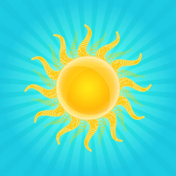 Λαμπερός ήλιος εικονίδιο με μοτίβο στολίδι σε δοκούς — Διανυσματικό Αρχείο